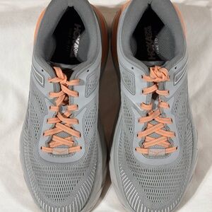 Hoka One One Bondi 7 Women's Gray and Peach Athletic Shoes